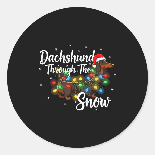 Adesivo Redondo Dachshund Christmas Pajamas Shirt Dachshund Throug (Frente)