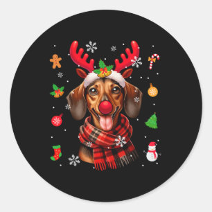 Adesivo Redondo Dachshund Cosplay Reindeer Proprietário de Figuras