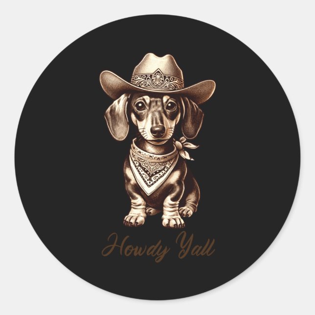 Adesivo Redondo Dachshund Cowboy Cute Sausage Dog Cowboy Weiner Pu (Frente)