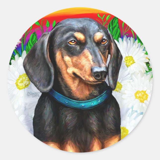 Adesivo Redondo Dachshund Daisy Patch B&T (Frente)