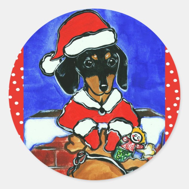 Adesivo Redondo Dachshund de Natal (Frente)