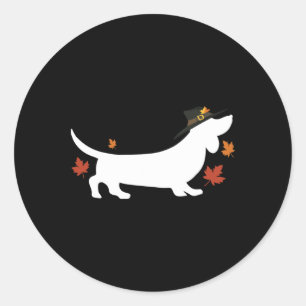 Adesivo Redondo Dachshund Dia de Ação de Graças Peregrino Outono