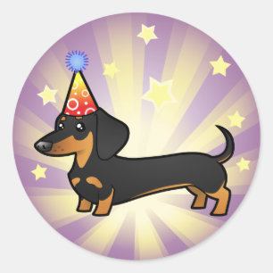 Adesivo Redondo Dachshund do aniversário (alise o casaco)