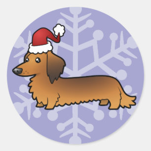 Adesivo Redondo Dachshund do Natal (longhair)