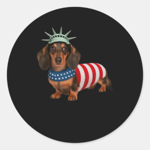 Adesivo Redondo Dachshund Dog 4 De Julho, Bandeira Americana Ofere