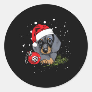 Adesivo Redondo Dachshund Dog Árvore de Natal Papais noeis Luzes X