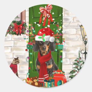 Adesivo Redondo Dachshund Dog Christmas