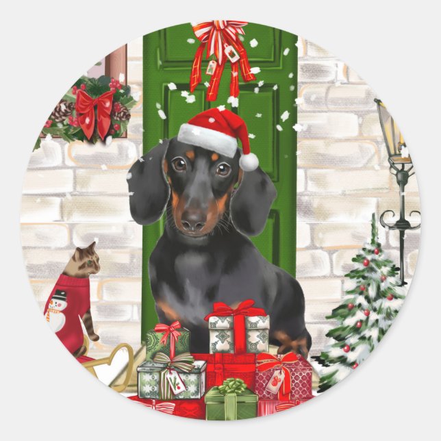 Adesivo Redondo Dachshund Dog Christmas (Frente)