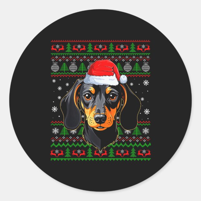 Adesivo Redondo Dachshund Dog Christmas Ugly Sweater Santa Adults  (Frente)