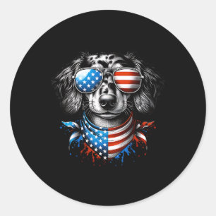 Adesivo Redondo Dachshund Dog Patriótico 4 De Julho Americano F