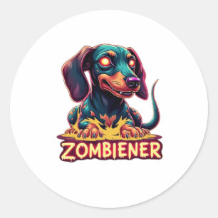 Adesivo Redondo Dachshund Doxie Wiener Sausage Zombie Dog Hallowee