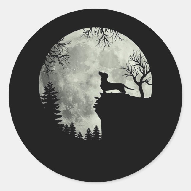 Adesivo Redondo Dachshund E Lua Halloween (Frente)