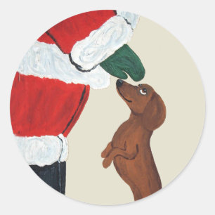 Adesivo Redondo Dachshund e papai noel