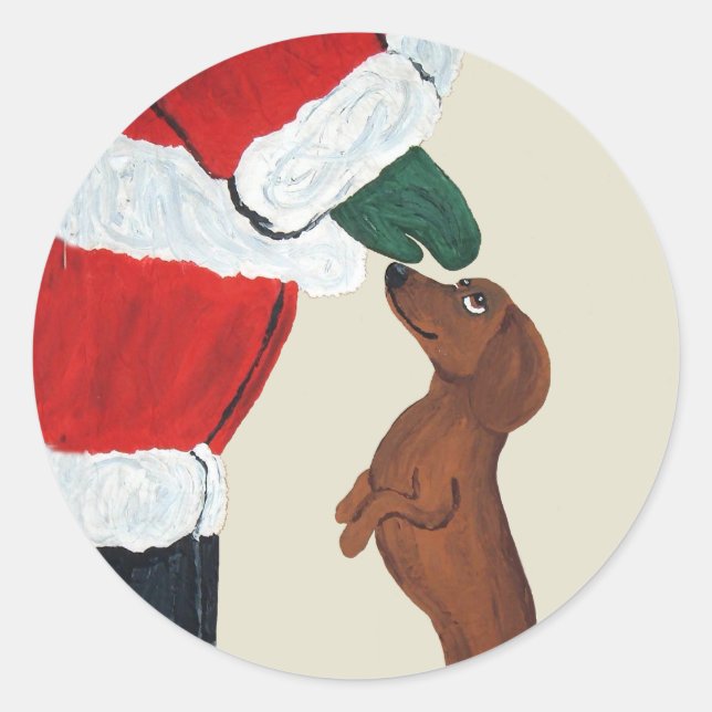 Adesivo Redondo Dachshund E Papai Noel (Frente)