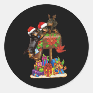 Adesivo Redondo Dachshund em caixa - Decorações de Natal ao ar liv