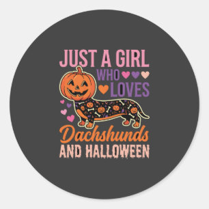 Adesivo Redondo Dachshund Engraçado Abóbora de Halloween Amante de
