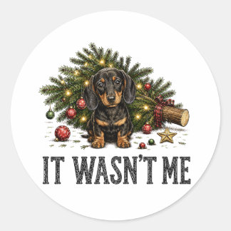 Adesivo Redondo Dachshund Engraçado de Natal Não Fui Eu