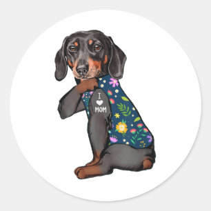 Adesivo Redondo Dachshund Eu Amo Mamãe Tatuagem Flor Cão Funny _1