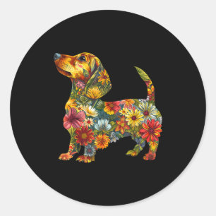 Adesivo Redondo Dachshund Floral Cachorro Fofo Amante de Animais D