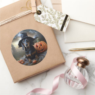 Adesivo Redondo Dachshund Halloween Scary