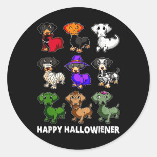 Adesivo Redondo Dachshund Happy Halloweiner Diversão Halloween Cãe