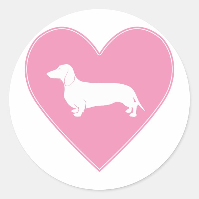 Adesivo Redondo Dachshund Heart Classic Pink (Frente)
