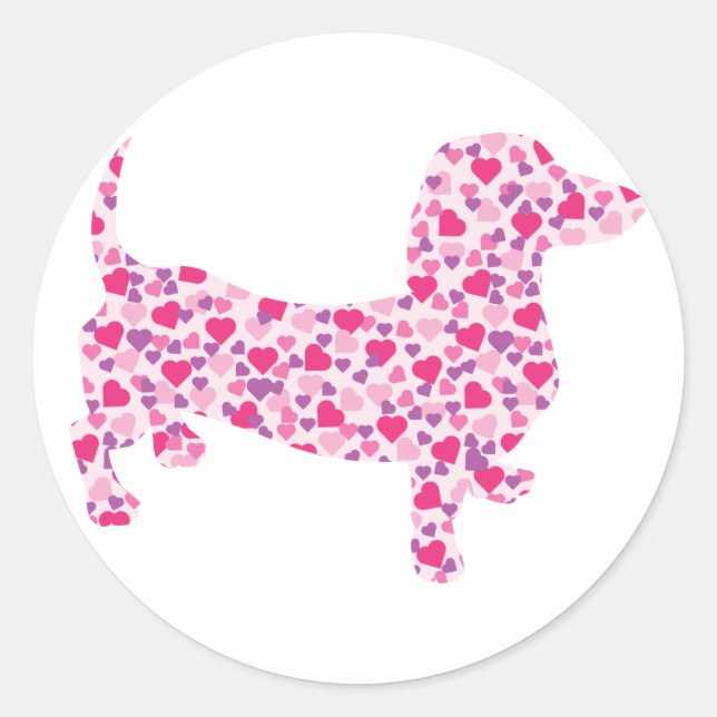 Adesivo Redondo Dachshund Hearts (Frente)