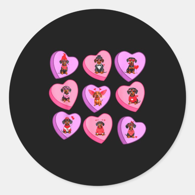 Adesivo Redondo Dachshund Hearts Candy Valentines Weiner Dog Pet L (Frente)