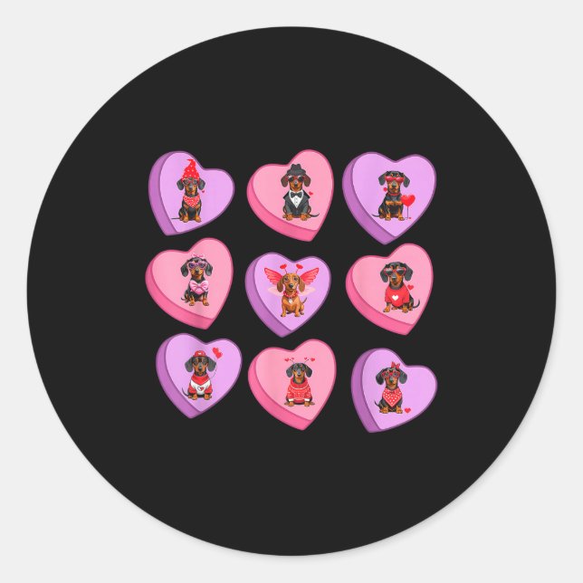 Adesivo Redondo Dachshund Hearts Candy Valentines Weiner Dog Pet L (Frente)
