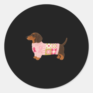 Adesivo Redondo Dachshund laço rosa conscientização câncer de mama