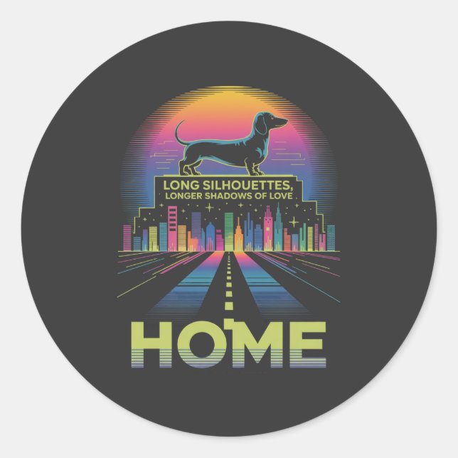 Adesivo Redondo Dachshund Long Silhouettes, Longer Shadows Of Love (Frente)