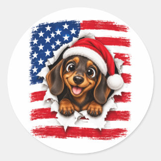 Adesivo Redondo Dachshund Natal Americano