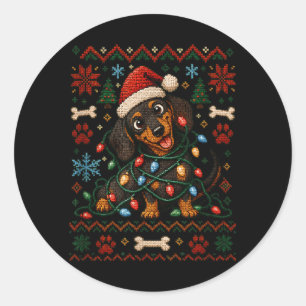 Adesivo Redondo Dachshund Natal Feio Malhado Cachorro Mãe Chapéu d