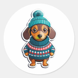 Adesivo Redondo Dachshund no Sweater Sticker