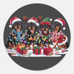 Adesivo Redondo Dachshund Papai Noel chifre as luzes de Natal