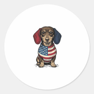 Adesivo Redondo Dachshund Patriótico Desenho Vetorial de Gravura V