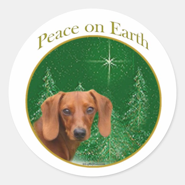 Adesivo Redondo Dachshund Peace on Earth - Sticker (Frente)