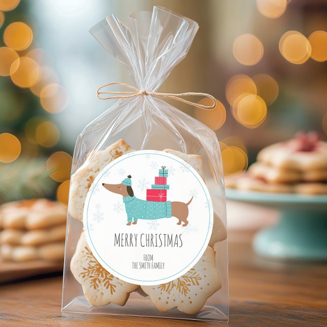 Adesivo Redondo Dachshund Personalizado Feliz Natal (Personalized Christmas Dog Sticker
)