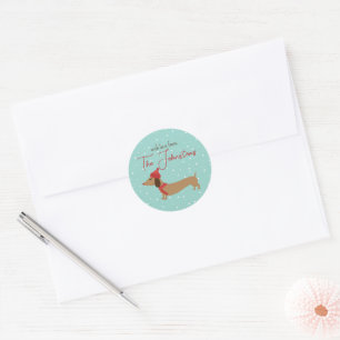 Adesivo Redondo Dachshund Personalizado Selo de Envelope de Natal