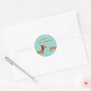 Adesivo Redondo Dachshund Personalizado Selo de Envelope de Natal
