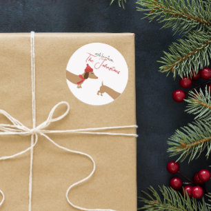 Adesivo Redondo Dachshund Personalizado Selo de Envelope de Natal