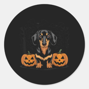 Adesivo Redondo Dachshund Preto e Castanho de Halloween Com