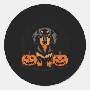 Adesivo Redondo Dachshund Preto e Castanho de Halloween Com