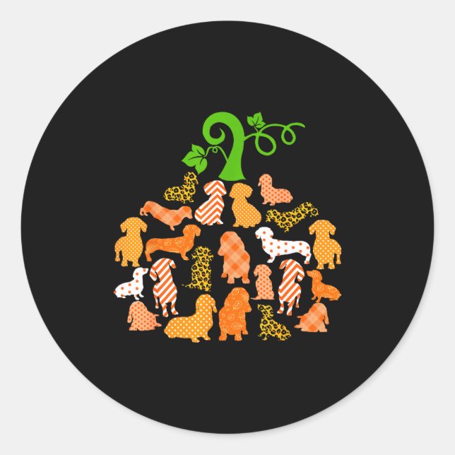 Adesivo Redondo Dachshund Pumpkin Shape Plaid Leopard Dog Autumn H (Frente)
