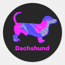 Adesivo Redondo Dachshund Quente Rosa e Abstrato Azul