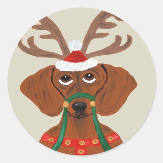 Adesivo Redondo Dachshund Reindeer (Frente)