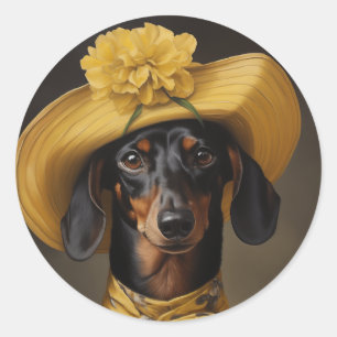 Adesivo Redondo Dachshund sofisticado em amarelo
