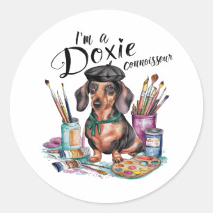 Adesivo Redondo Dachshund, sou um Doxie Connoisseur