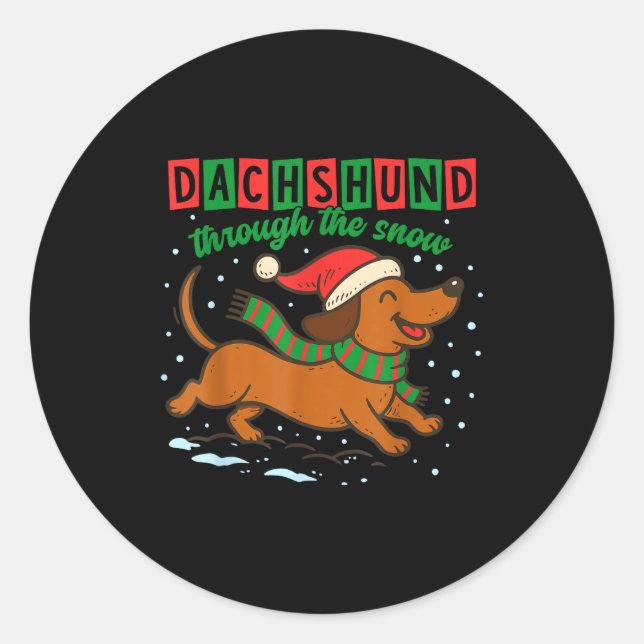 Adesivo Redondo Dachshund Through The Snow Funny Christmas Wiener  (Frente)