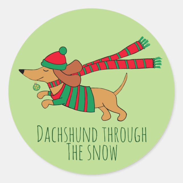 Adesivo Redondo Dachshund Through the Snow Sticker (Frente)